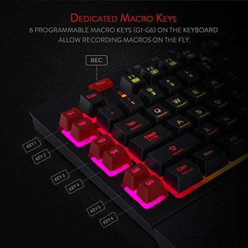 Redragon K512 RGB Membrane Gaming Keyboard, 6 Macro Keys & Easy Media Wheel