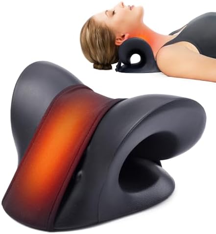 Cozyhealth Neck Stretcher for Neck Pain Relief, Heated Cervical Traction Device Pillow with Graphene Heating Pad, Neck and Shoulder Relaxer for TMJ Pain Relief and Cervical Spine Alignment (Black)