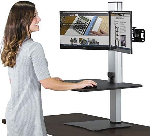 Victor High Rise Electric Sit-Stand Standing Desk Converter with Dual Monitor Stand - Height Adjustable Office Desk Workstation for Home, 28" x 23" Work Surface, Black