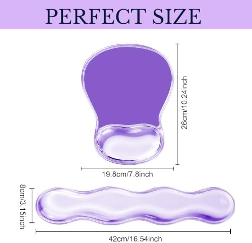 Keyboard Wrist Rest & Ergonomic Mouse Pad with Wrist Rest Set, Cute Transparent Gel Wrist Rest for Keyboard and Mouse, Soft Support for Pain Relief, Office, Gaming Desk Accessories（Purple）