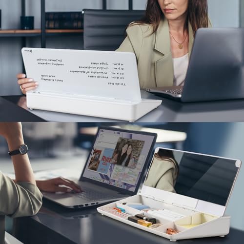 Varhomax Glass Desk Whiteboard with Built-in Mirror, Desktop Organizer