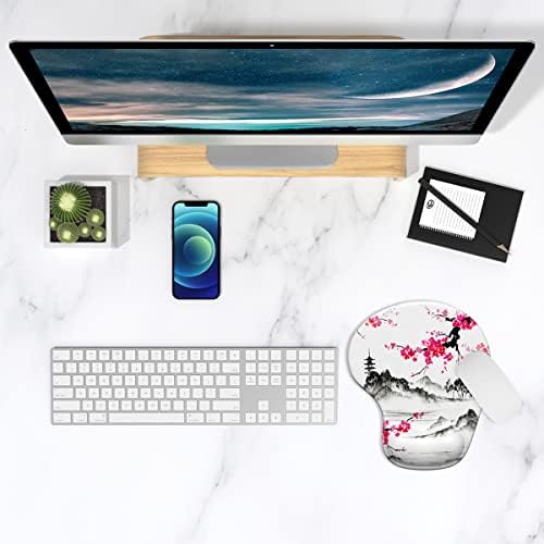 ITNRSIIET Ergonomic Mouse Pad with Gel Wrist Support Wrist Rest Smooth Surface Non-Slip PU Base Comfortable Office Supplies Pain Relief, 9.5 x 8 inches, Sakura