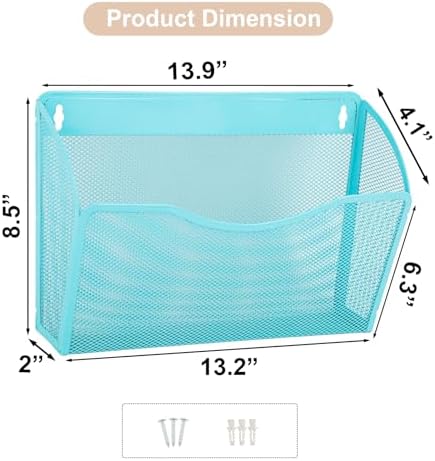 EASEPRES 3 Single Pocket Mesh Hanging File Organizer, Vertical Wall Mounted Magazine File Holder, Mount Basket Mail Paper Document Folder Organizing for Office, Home and School, Blue