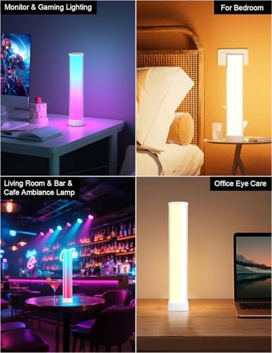Rechargeable Table Lamp, RGB IC LED Light Bar, 1500 Lumens, APP & Remote Control Bedside Table Lamp with Music Sync, Color Changing Ambient Lighting for Bedside Table Desk Monitor Gaming White