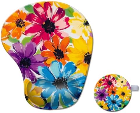 Ergonomic Mouse Pad with Wrist Rest,Comfortable Computer Gel Mouse Pad Wrist Support for Laptop,Pain Relief Mousepad with Non-Slip PU Base Pretty Floral