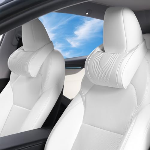Car Headrest Memory Foam Neck Pillow for Driving White, 2 Packs