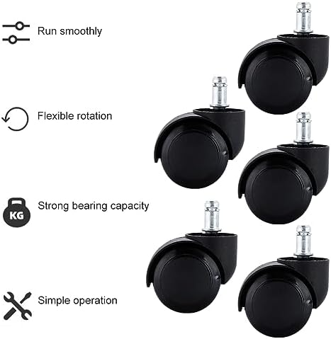 5‑Pack Office Chair Casters,11×22mm Grip‑Ring Stem Double‑Wheel Replacement Wheels for Office Computer Chair