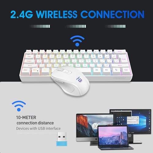 Snpurdiri 2.4G 60% Wireless Gaming Keyboard and Mouse Combo (White)