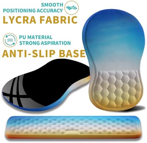 Hokafenle 2 in 1 Ergonomic Mouse Pad Wrist Support & Wrist Rest for Computer Keyboard Set, with Relieve Carpal Tunnel Pain Massage Bulge and Full Memory Gel Design (2In1 Set, Morning Sky)