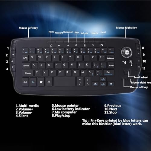 GOWENIC 2.4G Wireless Keyboard with Trackball Mouse Scroll Wheel