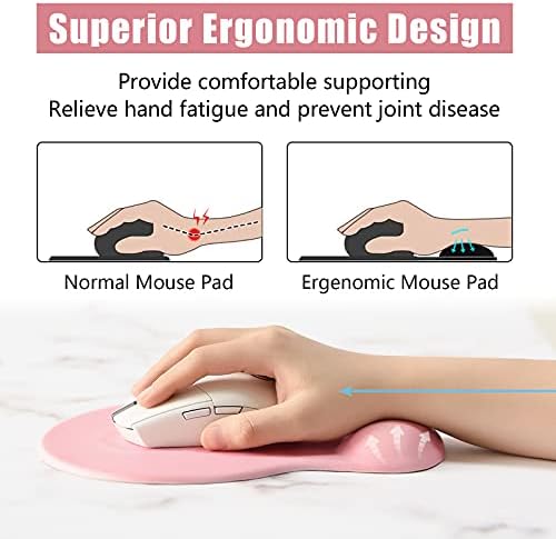 Hsurbtra Ergonomic Mouse Pad with Wrist Rest Support, Gel Mouse Pads with Non-Slip PU Base, Pain Relief Memory Foam Computer Mat, Cute Office Supplies Desk Decro Accessories, Rose Gold
