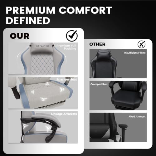 GTPLAYER Gaming Chair Fabric with Pocket Spring Cushion, Big and Tall Gamings Chairs 350LBS High Back Computer Chair with Footrest for Adults Lumbar Support Swivel Game Chair for Office Gray