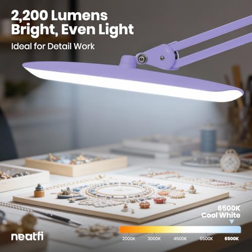 Neatfi LED Desk Lamp, 2200 Lumens, 24W, 20-Inch Wide Head (Lavender)