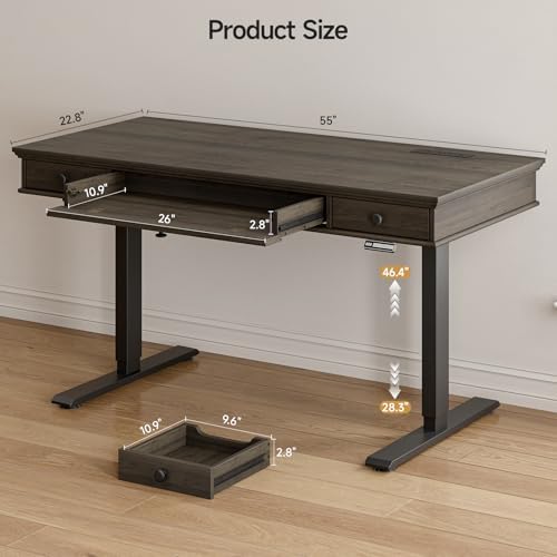 ONBRILL Standing Desk with Drawers, 55 x 23 Inch Electric Height Adjustable