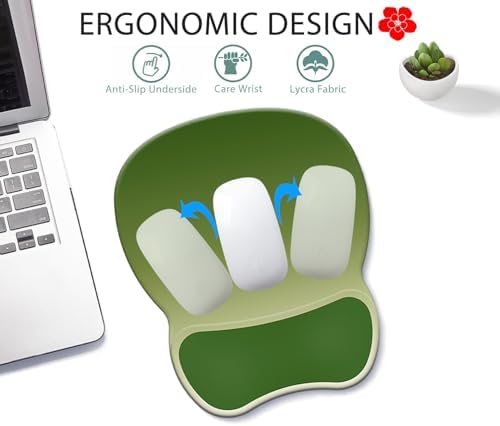 Ergonomic Mouse Pad with Wrist Rest, Comfortable Gel Concave Mouse Pad with Non-Slip Base, Pain Relief Mouse Pads with Smooth Wrist Support for Office & Home (Gradient Green)