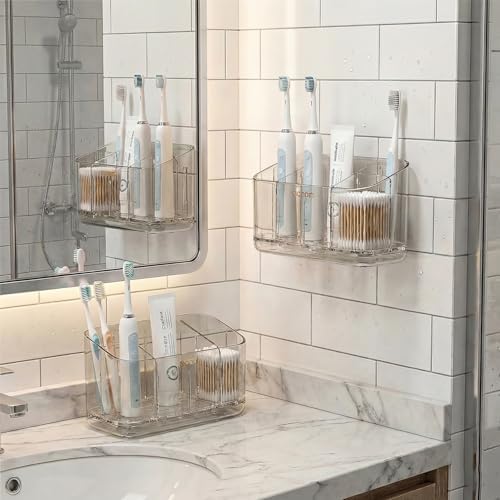 Toothbrush Holder for Bathroom Wall Mounted, 5 Slots Acrylic Toothbrush and Toothpaste Organizer with Removable Dividers Large Capacity Electric Toothbrush Holder for Bathroom Accessories, Smoke Grey