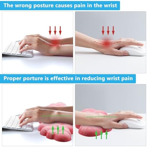 Cloud Wrist Rest, Memory Foam Palm Rest with Non-Slip Base for Ergonomic Keyboard - Soft Wrist Rest for Office, Computer, Laptop, Gaming - Pink