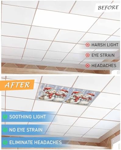 Christmas Magnetic Fluorescent Light Covers for Ceiling Lights 2 x 4 Feet,Snowman Forest Snowy Tree Snowflakes Blue Office Classroom Kitchen Drop Ceiling Light Covers Filters Shade Panel 4 Packs