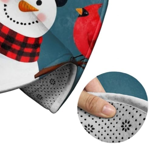 Men's Large Home Decor Mat, Soft Round Yoga Carpet, Non Slip Machine Washable Home Office Circle Rug Red Green Buffalo Plaid Snowflake Snowman Christmas