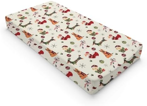 Cute Christmas Dogs Winter Holiday Snowflakes Pattern Baby Changing Pad Cover, Unisex Christmas Nursery Diaper Changing Table Pad Mat Sheet for Boys Girls-16x32