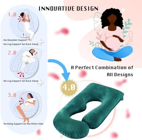 ALLOPERA Pregnancy Pillow, Full Body Maternity Pillow 57 inch, with Removable Washable Cover - Sleep Support for Legs, Back, Neck, Shoulder, HIPS, Belly, Velvet Cover (Dark Green)