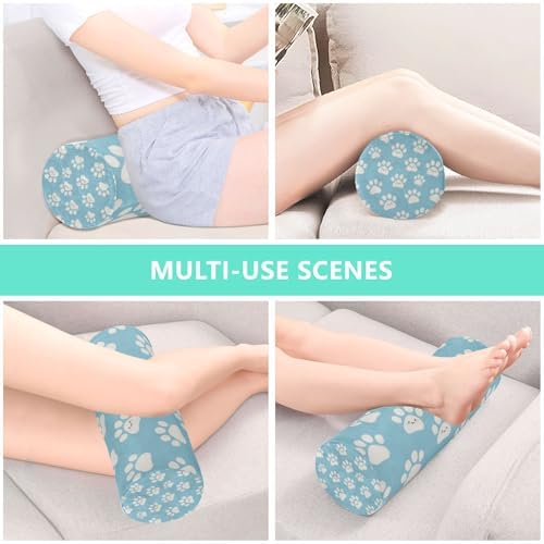 Cute Cartoon White Paw Prints Lumbar Support Pillow Sleep Roller Pillow For Neck Massage Table Cushion Pad Foam Zippered Bolster Cover almohada para piernas