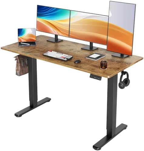 Seang Electric Standing Desk Adjustable Height, 55 x 24 Inch Sit Stand Desk with T-Shaped Frame, 3 Memory Presets & Cable Management for Home Office Computer Workstation, Black Frame/Rustic Brown Top
