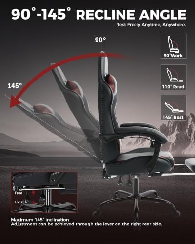LUCKRACER Gaming Chair with Footrest, Pocket Spring Seat, 90°-135° Reclining Computer Chair with Linkage Armrests, Lumbar Support, Height Adjustment, SGS-Tested Gas Lift, 330 lbs Capacity, Red