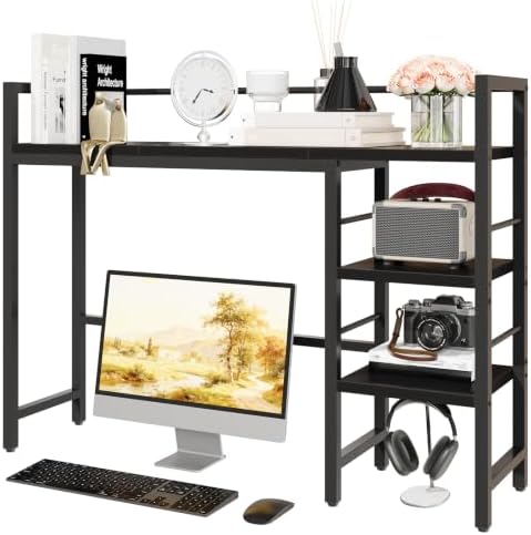 HavenlyYouth Desk Shelf, 38.6 Inch Wood Desk Organizer Shelf for Computer Monitor, Desk Hutch Storage, Desktop Shelf for Top of Desk, 3 Tier Desktop Bookshelf for Home Office Dorm, Black