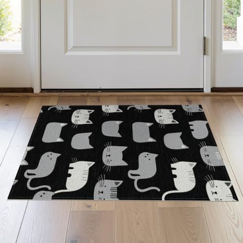 2'x3' Midnight Black Cat with Silver Accents Washable Throw Rug