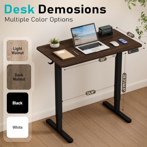 35" Electric Standing Desk, Small Sit Stand up Desk, Dark Walnut