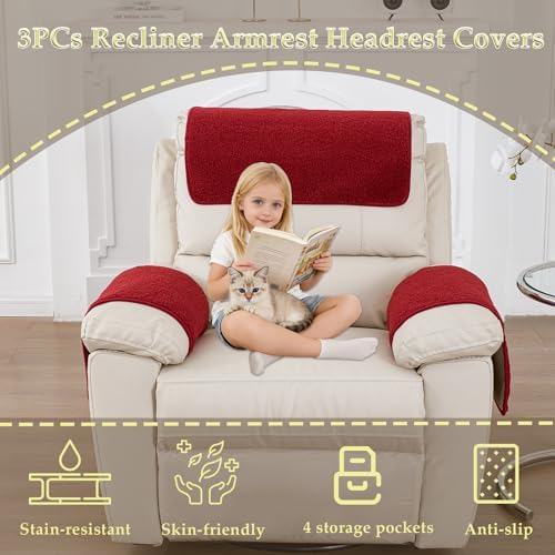 Armrest Covers for Recliner set of 3 Couch Arm Covers with Pockets for Sofa
