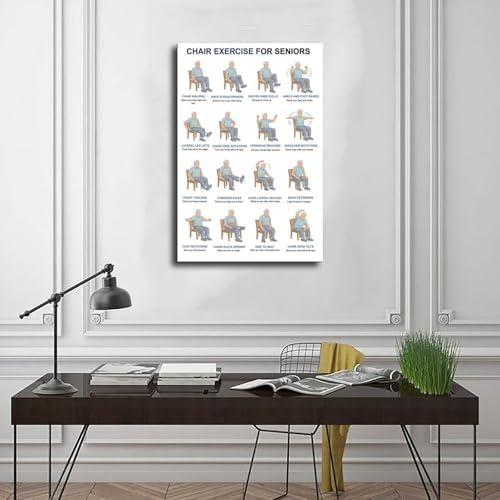 Printable Chair Exercises for Seniorss Chair Exercises for The Elderly Exercise Chart Seniors Canvas Poster Wall Art for Living Room Bedroom Decor Frame 12x18inch