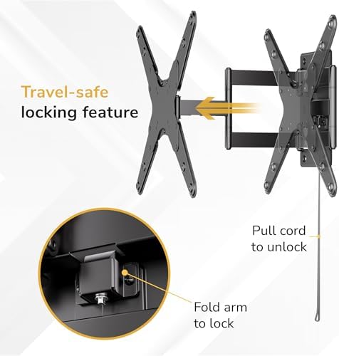 Mount-It! Lockable RV TV Mount 23-55 Inch, Full Motion RV TV Wall Mount for Camper, Travel Trailer & Motorhome, Pull Cord Locking Mechanism, Quick Release, Heavy Duty VESA 75x75-400x400, 77 lb