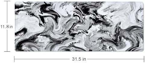 Abstract Brush Stroke Texture Desk Pad Black and White Large Mouse Pad Gaming Mousepad Extended XL Keyboard Pad 31.5 x 11.8 in Laptop Computer Mouse Keyboard Mat for Office Desk Decor
