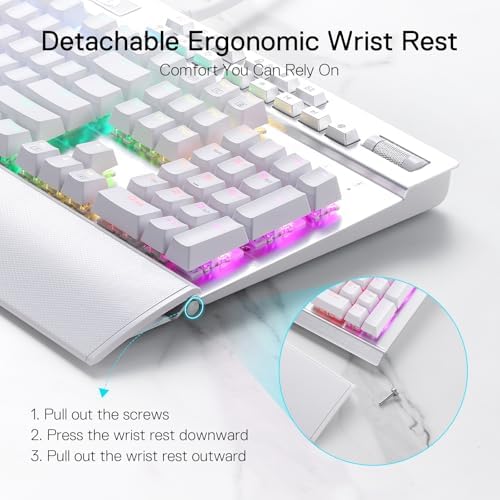 Redragon K550 RGB Gaming Keyboard, 104 Keys + 12 Macro G Keys Wired Mechanical Keyboard w/Aluminum Top Plate, Custom Clicky Purple Switch, Extra USB Port & Wrist Rest