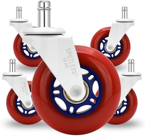 Upgraded Roller Blade Office Chair Wheels - 3 inch Ultra Smooth & Whisper Quiet Rolling Casters for Hardwood Floors & Carpet - Replacement Rubber Chair Casters - Heavy Duty - Set of 5