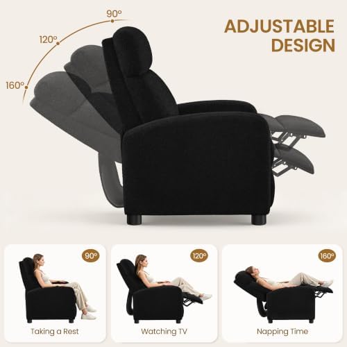 Yaheetech Recliner Chair with 3 Adjustable Angles Living Room Chairs Black