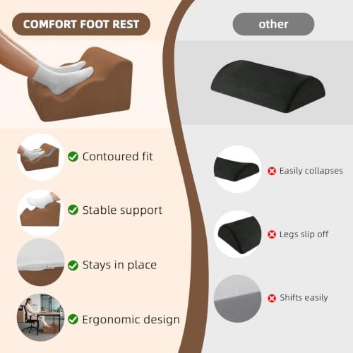 Foot Rest Ergonomic Pillow for Under Desk at Work & Handle Brown