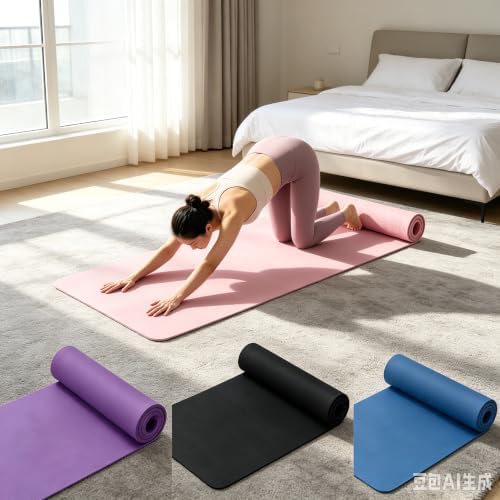 Yoga Mat Thick 1/5" Thick Non Slip Anti-Tear High Density Exercise Mat with Carrying Strap Large Yoga Mat for Floor, Gym, Fitness, Pilates, Stretching, Home Yoga, Workouts
