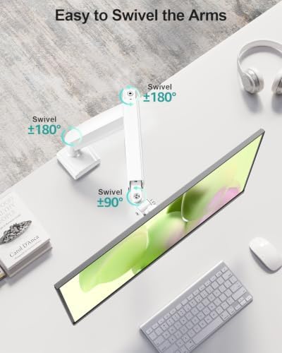 Single Monitor Desk Mount, 19-34 inch Adjustable Full Motion Monitor Arm, Computer Monitor Stand Holder with Clamp and Grommet Base, Fit 4.4 to 19.8lbs Screens, VESA Mount Bracket, White