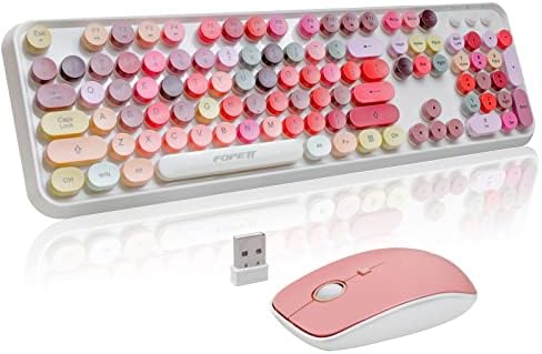 FOPETT Wireless Keyboard and Mouse Sets,Reliable 2.4 GHz Connectivity for PC,Laptop,Smart TV and More (White Colorful)
