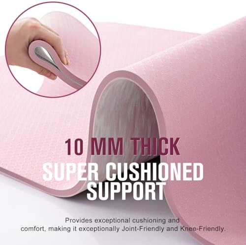 UMINEUX Extra Thick Yoga Mat, 2/5 Inch (10MM), Natural Rubber and TPE Non Slip Yoga Mats with Strap for Women Men, Eco Friendly Exercise Mat for Yoga, Pilates and Home Workout