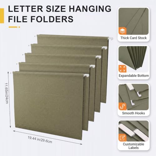 Qeeenar 1 Pcs Hanging File Box with 5 Pcs Green Hanging File Folders