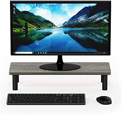 Furinno TURN-N-TUBE Monitor Stand Riser, 23.6" Wide Rectangle Monitor Riser, Laptop Stand for Desk, Office Desktop Accessories Organizers, Toolless Assembly, For Study Room, Dorm, French Oak