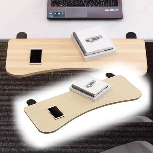 Foldable Desk Extender Tray - Curved Keyboard Arm Rest Shelf, Elbow Support with C Clamp, Computer Extension Platform (Maple, 25x10in / 65x25cm) for Ergonomic Comfort
