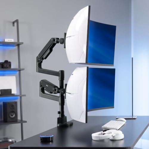 VIVO Black Dual Ultrawide Desk Mount, Up to 49 inch Screens, STAND-V200V-P