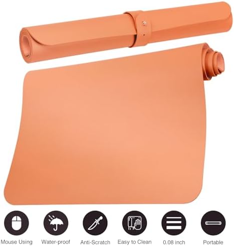 Boutilon Leather Desk Pad Protector,Non-Slip Mouse Pad,Laptop Desk Pad,Office Mouse Mat,Waterproof Leather Desk Blotter,Desk Writing Pad for Office and Home (L-Orange Pink,35"x 17")