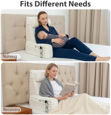 ENITYA 22" XL Back Pillow for Bed Sitting Up with Armrests & Big Pockets
