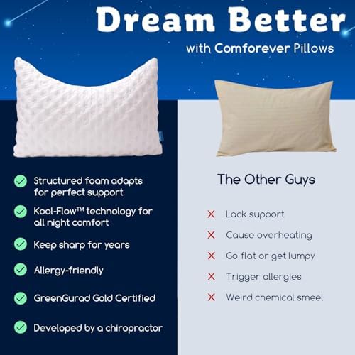KUCEY Cooling Side Sleeper Pillow for Neck and Shoulder Pain, Luxury Shredded Memory Foam Curved Bed Pillows for Sleeping Set of 1- Adjustable Standard Size- Washable Cover Crescent White
